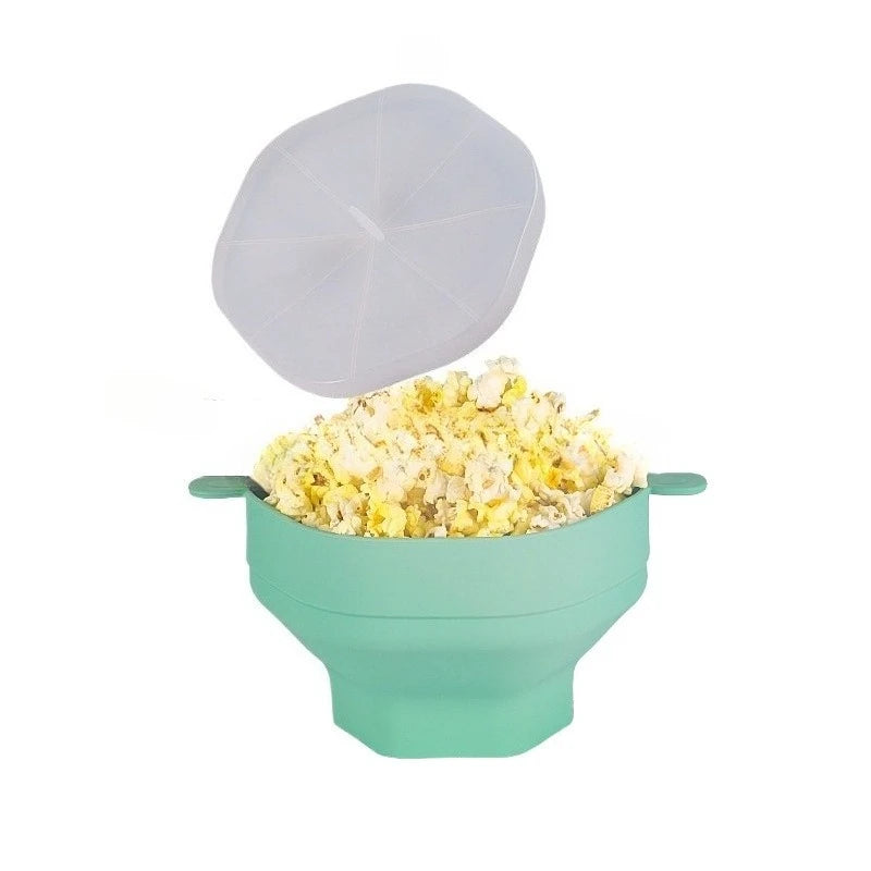 Palomitas de maíz de silicona para microondas, plegable con tapa, cubo de palomitas de maíz DIY, apto para lavavajillas, para el hogar, herramienta de cocción para ver películas