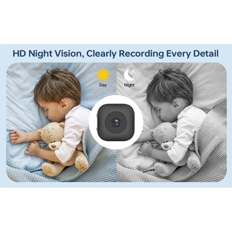 Caméra de sécurité WiFi miniature 8K — vision nocturne couleur, étanche, détection de mouvement, surveillance