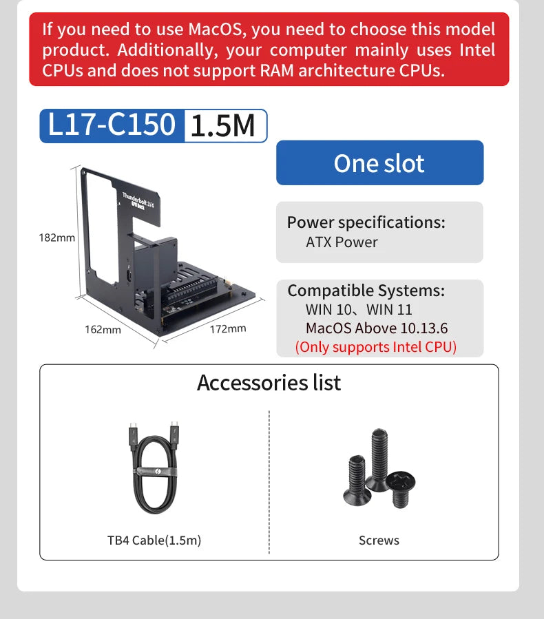 Support externe de carte graphique egpu Thunderbolt 3/4 vers pcie par alimentation ATX 7900XT/rtx4090 peut être installé