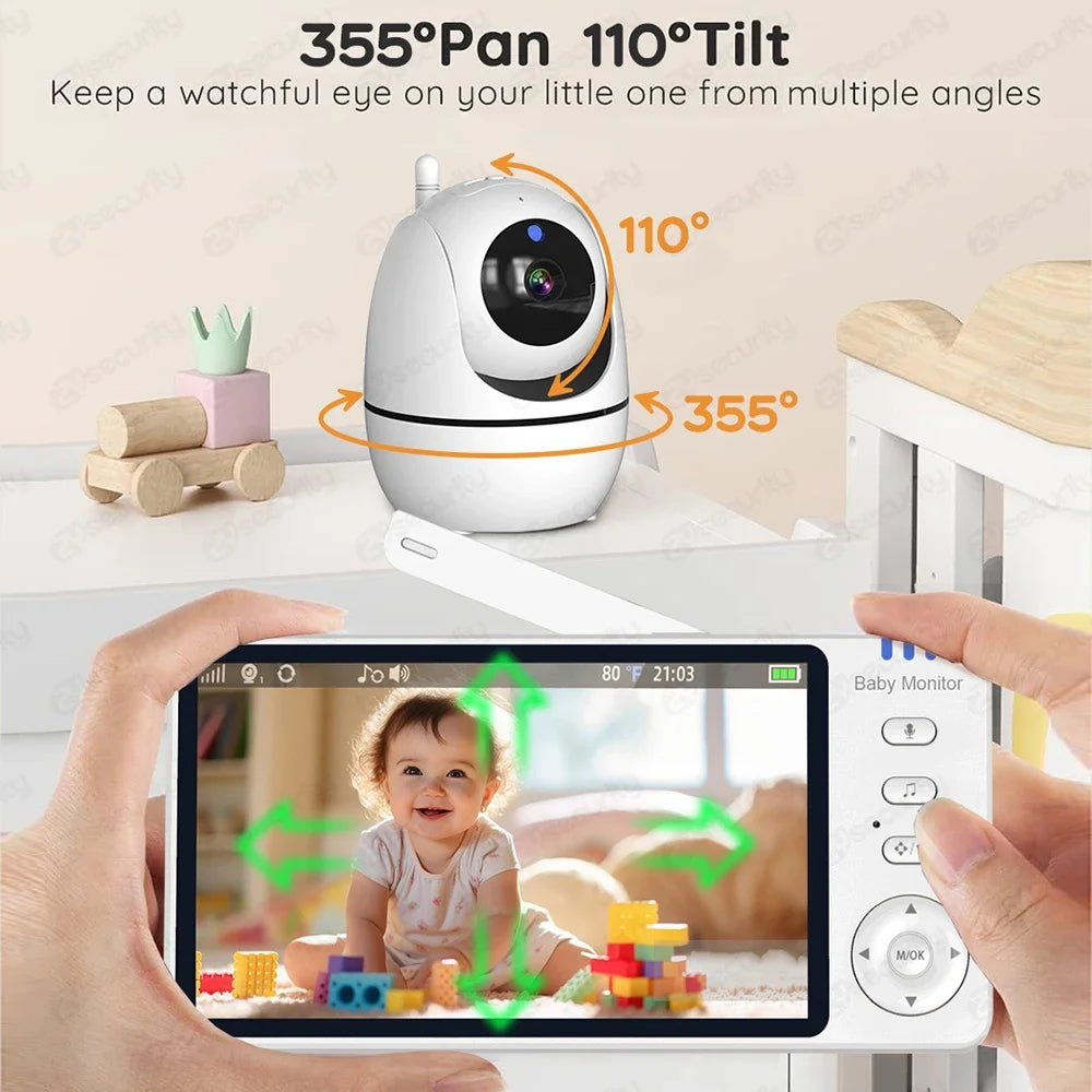 Vigilabebés con video HD inalámbrico, 5", cámara con función de giro/inclinación y zoom, audio bidireccional, visión nocturna, para bebé, niñera, canguro