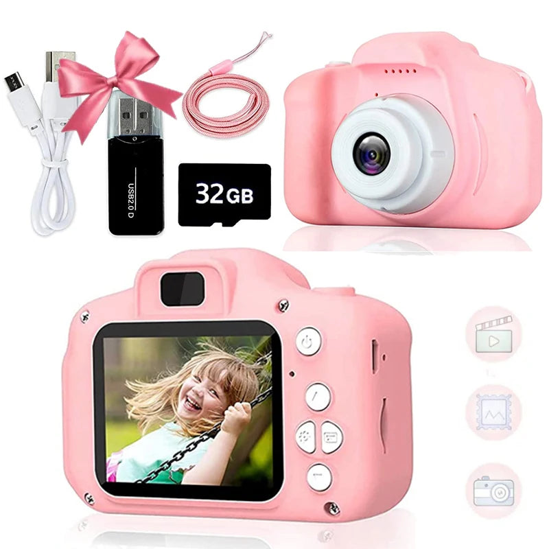 Cámara para niños súper linda, juguete educativo para niños, cámara digital de cumpleaños para bebés, cámara de video 1080P con regalo gratis para niña