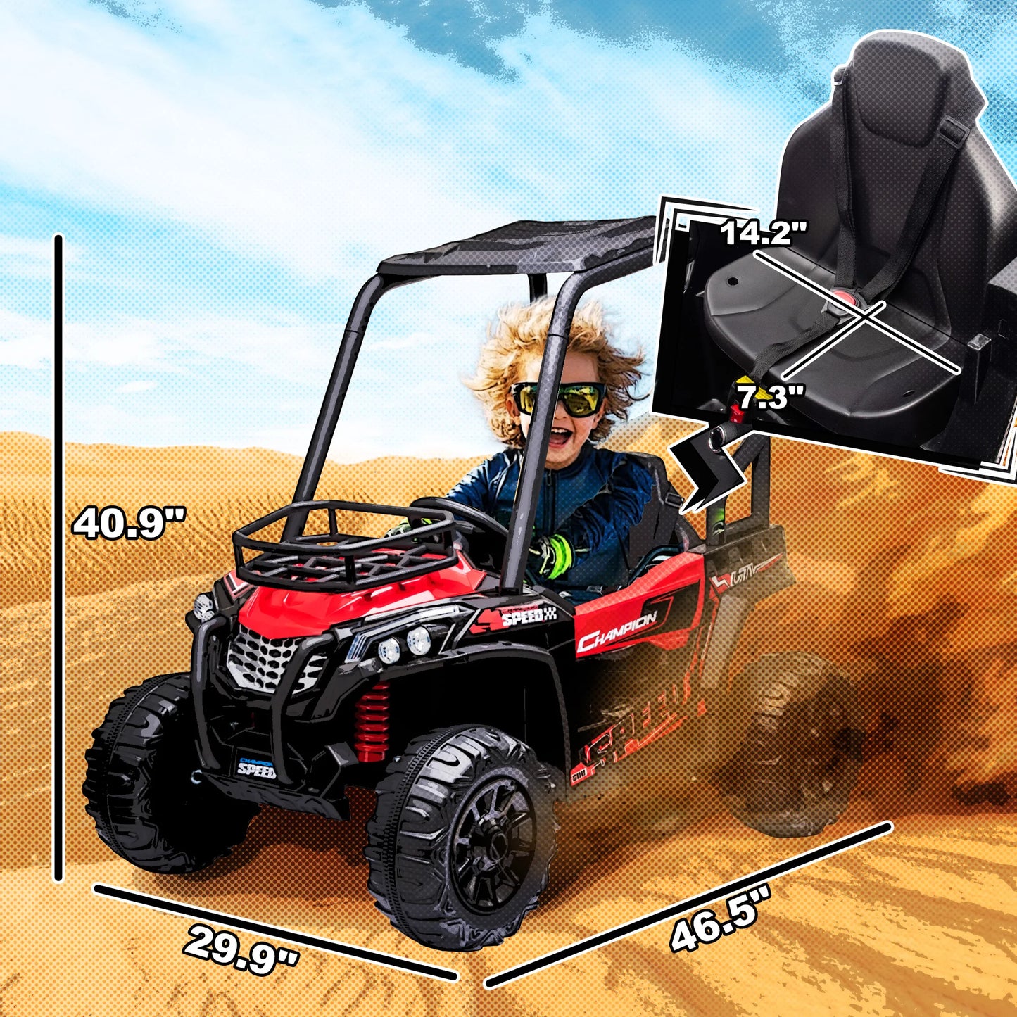Voiture ATV Électrique Extérieur Enfants — Suspension Réelle Télécommande Rouge