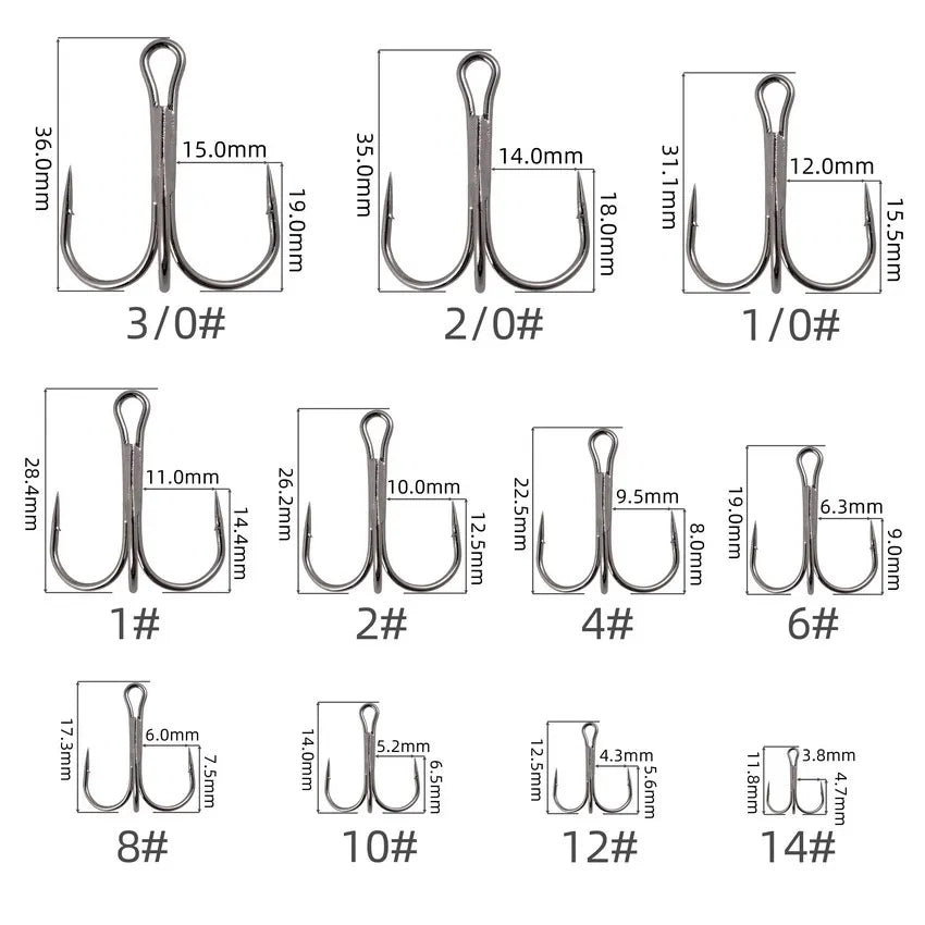 Hameçons triples de pêche aiguisés blancs, matériel de pêche au poisson, outils et accessoires, 10 pièces/boîte