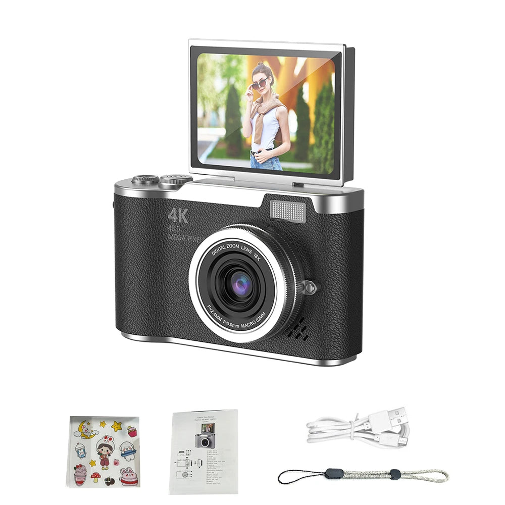Appareil photo numérique 4K CCD — 8x zoom, 48MP, compact, 180° écran rabattable, selfie, étudiant