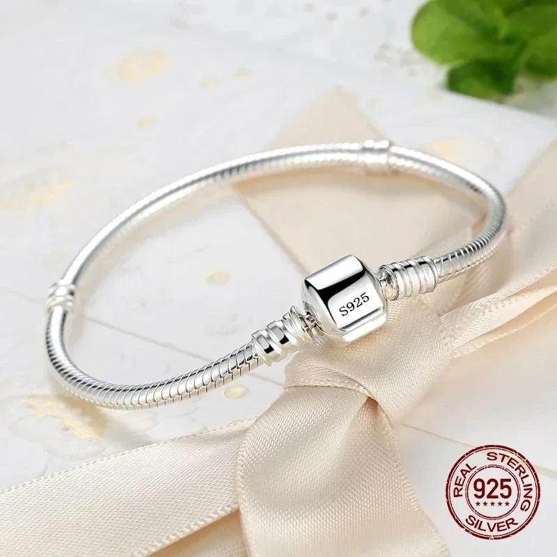 Joyas finas originales hechas a mano, Pulsera de abalorios de plata de ley 925, suave y lisa, de hueso de serpiente, para mujeres