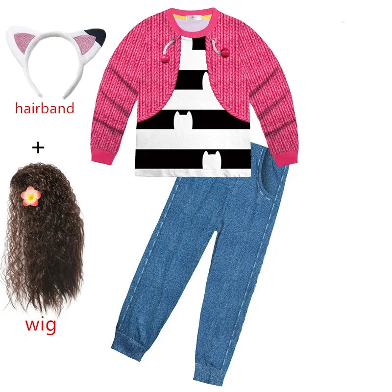 Costume enfant chat — pyjama à manches longues, t-shirt + pantalon + bandeau, tenue Halloween