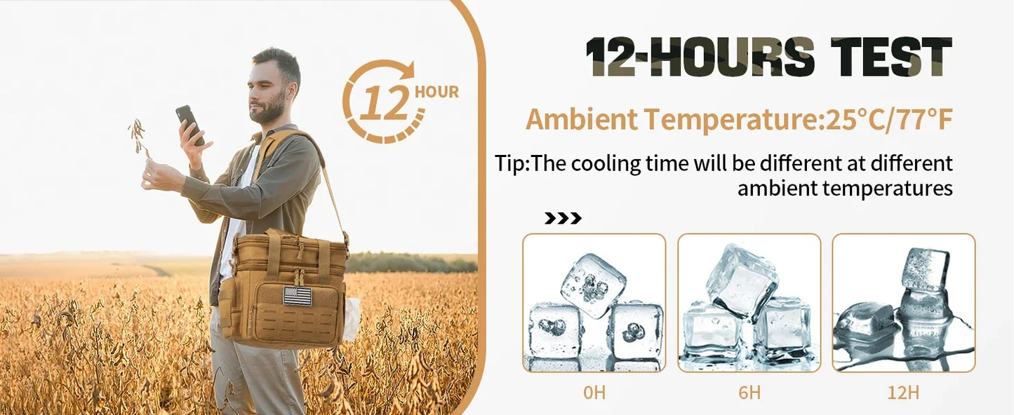 Fiambrera táctica de 18 L para hombre, bolsa de almuerzo térmica extensible y resistente, nevera portátil impermeable, para trabajo, camping, pícnic al aire libre
