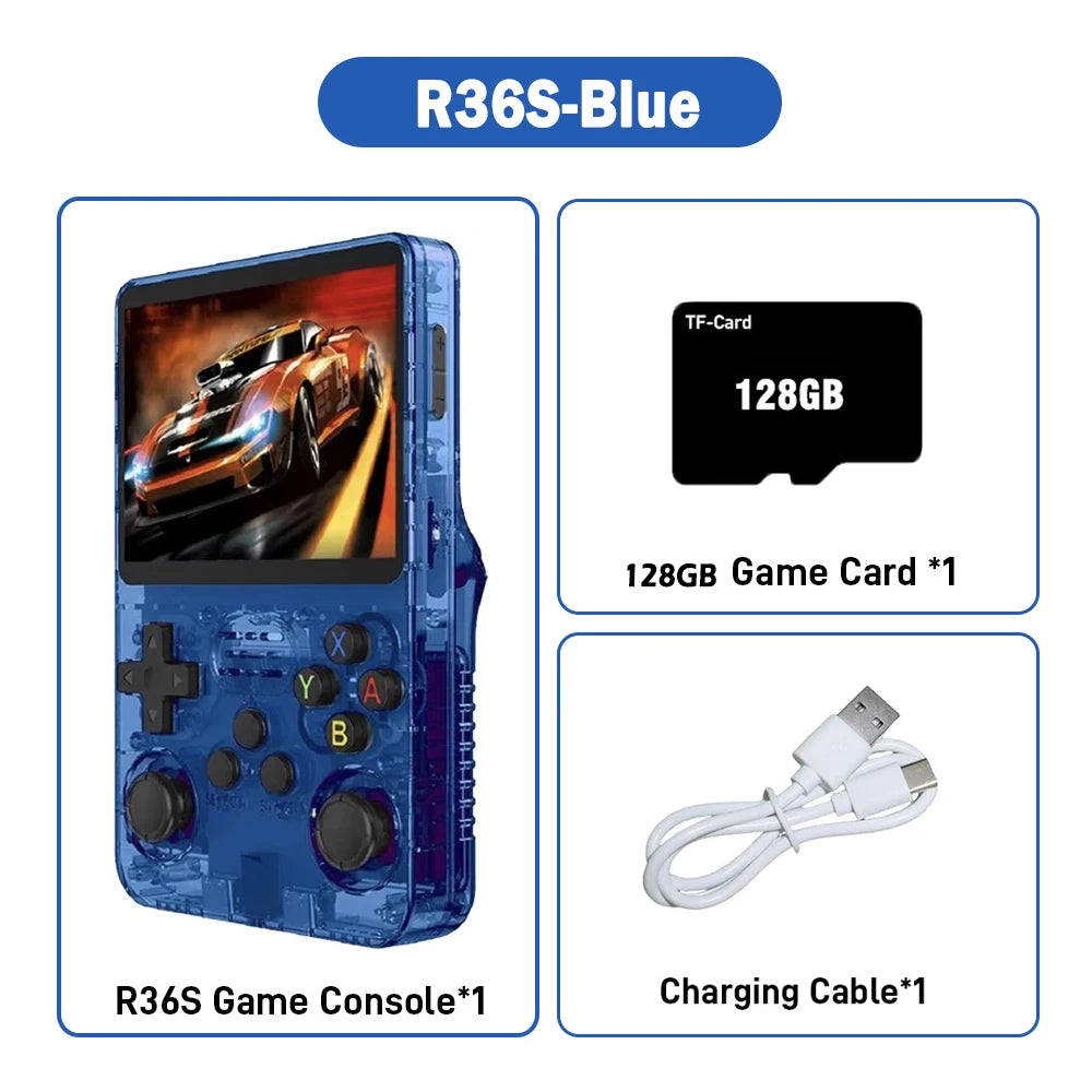R36S ARKOS Consola de videojuegos portátil retro de 3,5 pulgadas IPS con múltiples colores disponibles, pantalla de reproductor portátil, 64GB de juegos