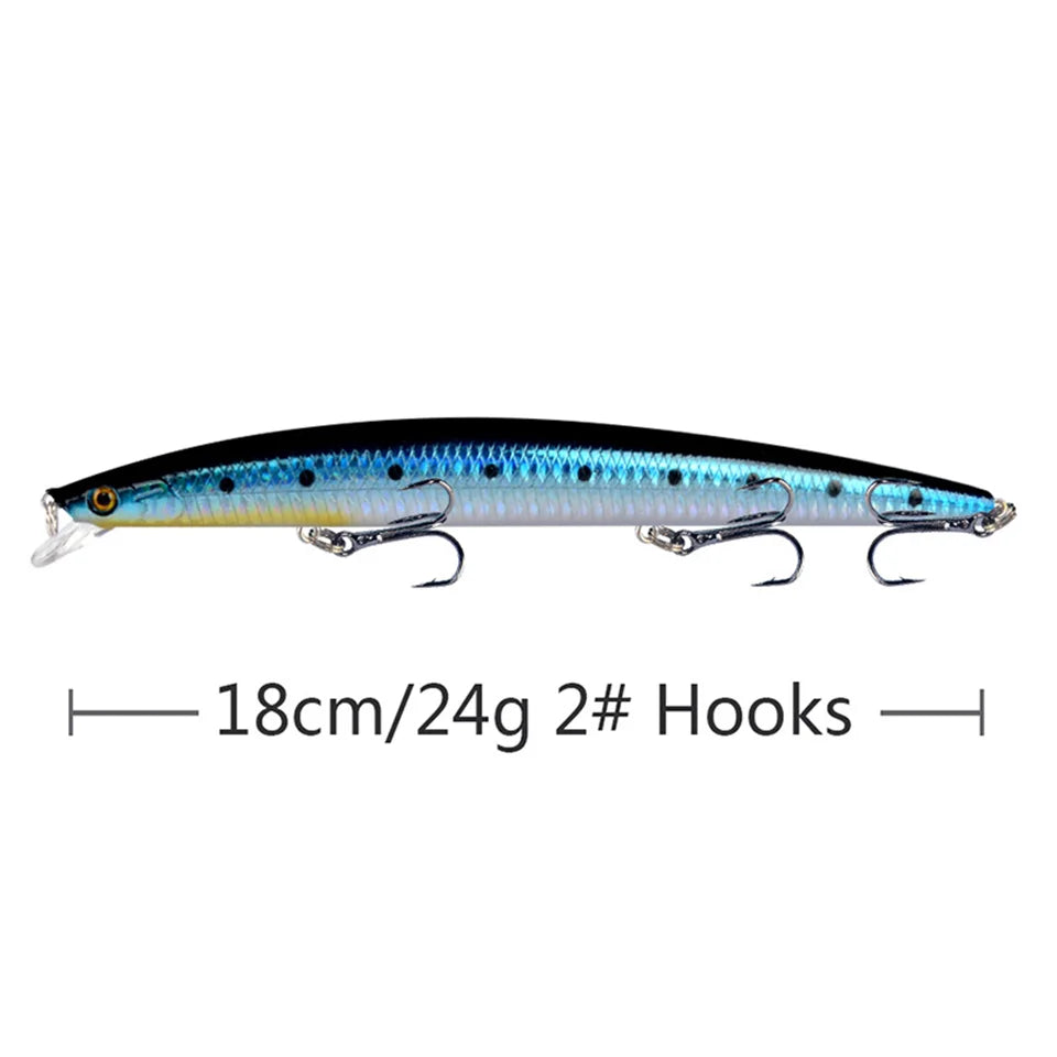 Leurre de pêche méné Laser appât artificiel dur 18 cm 24g yeux 3D crochets pointus appât de pêche en mer coloré manivelle Wobblers