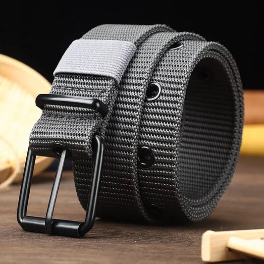 Nylon pin buckle belt for men and women, porous canvas belt, chimbelt with jeans, outdoor sports