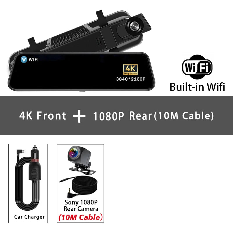 10 "Dash Cam 4K 2160P GPS WIFI voiture Dvr miroir double lentille Dashcam IPS écran voiture caméra lecteur enregistreur flux rétroviseur