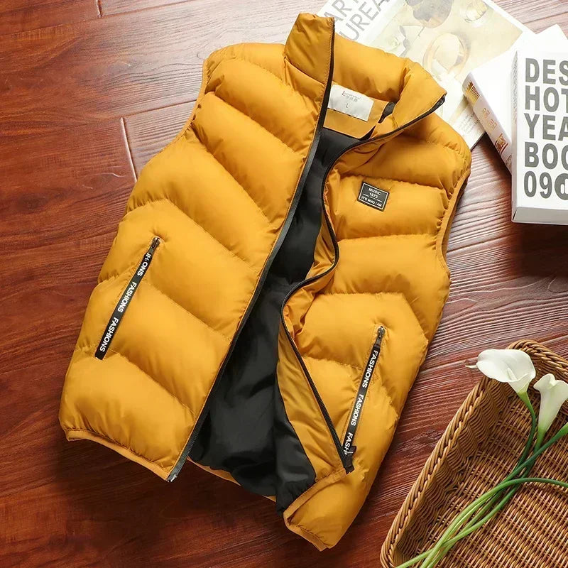 Manteaux bouffants sans manches pour hommes, doudoune de couleur unie, gilet chaud d'hiver, vêtements d'extérieur, coupe-vent, nouvelle collection 2024