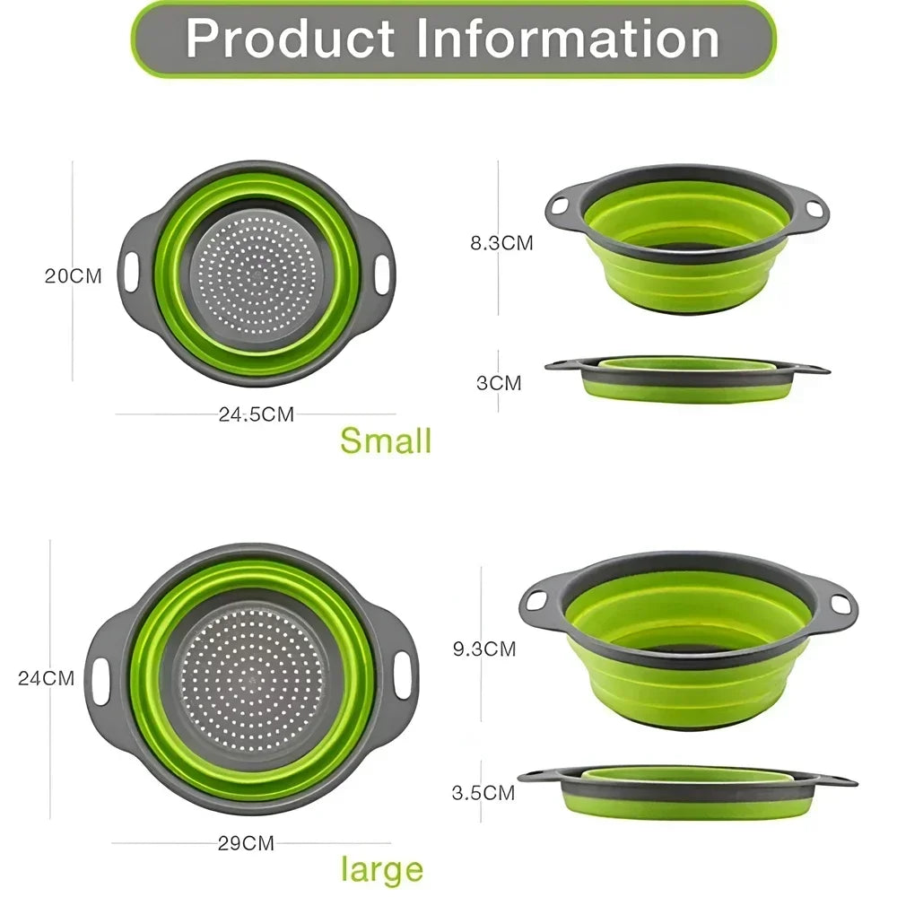 2pcs Silicone Collapsible Strainer Basket, Foldable Colander for Fruit Vegetable, Kitchen Strainer for Food Pasta Kitchen Tools Drainage Device