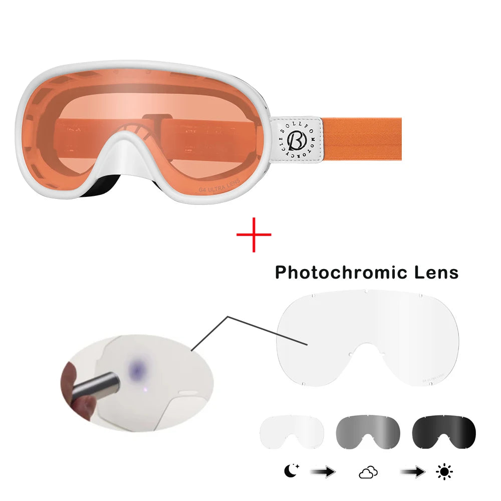 BOLLFO Vintage Photochromic Motorcycle Goggles Motocross Riding Gear UV400 Anti-Fog Ski Snowmobile Snowboard Goggles