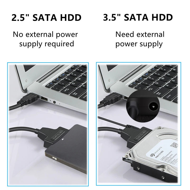 Câble adaptateur SATA vers USB 3.0 pour disque dur SSD HDD SATA III 2.5/3.5 pouces, convertisseur de disque dur, prise en charge UASP avec adaptateur d'alimentation 12V
