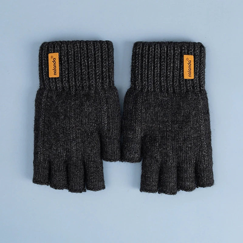 Gants tricotés chauds en peluche sans doigts pour hommes et femmes, gants de sport de plein air pour écran tactile, mode hiver automne