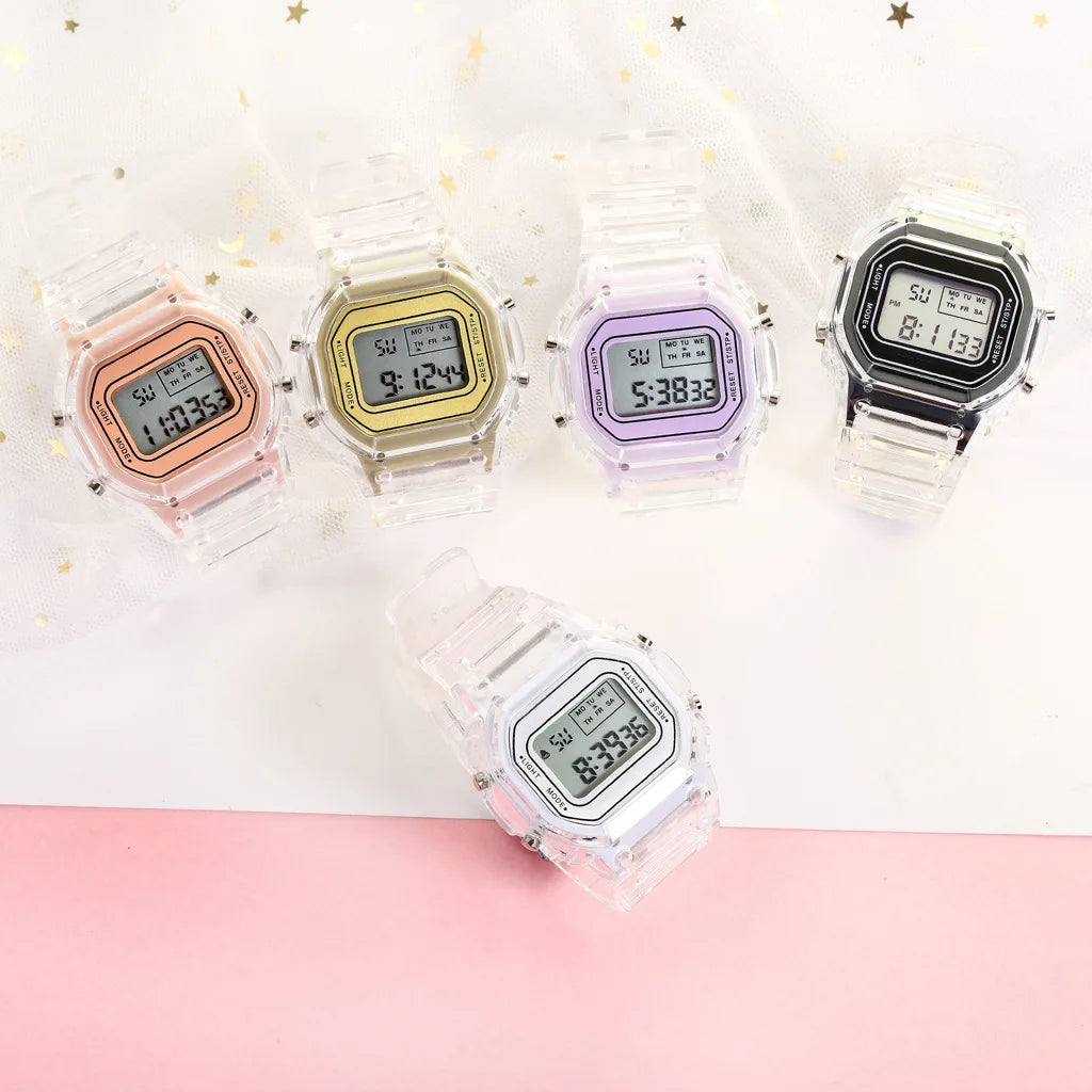 Mode enfants montre Simple LED montre numérique décontracté Transparent Sport montre électronique garçons filles horloge lumineuse montre enfant