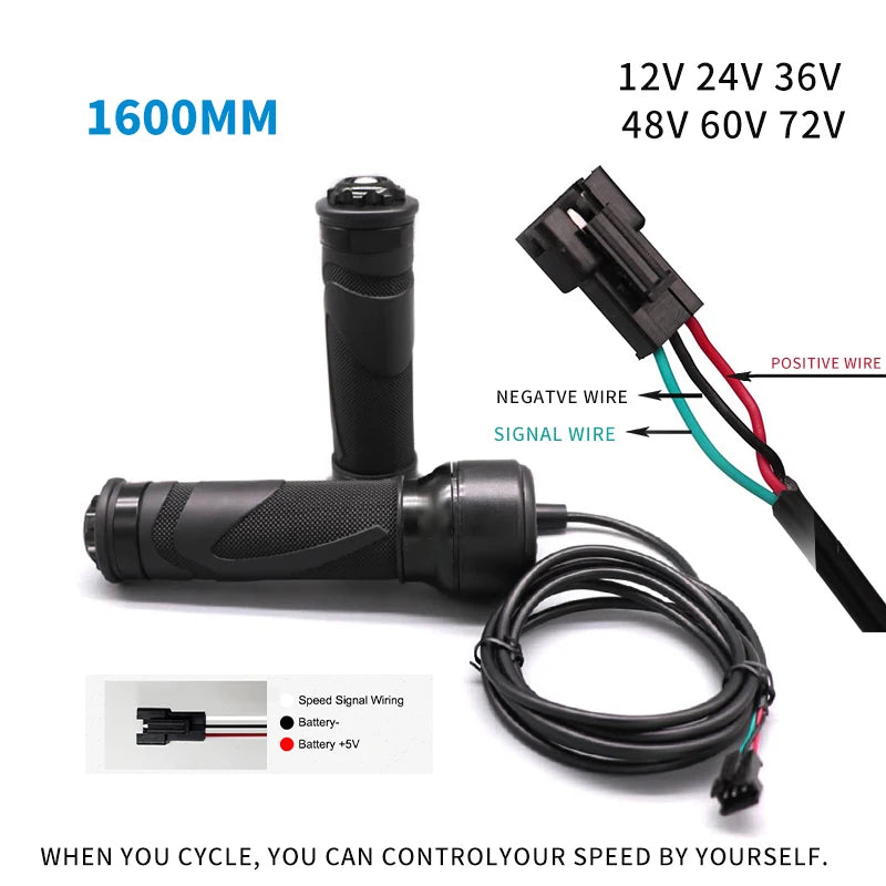 Acelerador rotatorio para bicicleta eléctrica y patinete 24V-72V, impermeable, con cable de control de velocidad, accesorios universales para bicicletas eléctricas