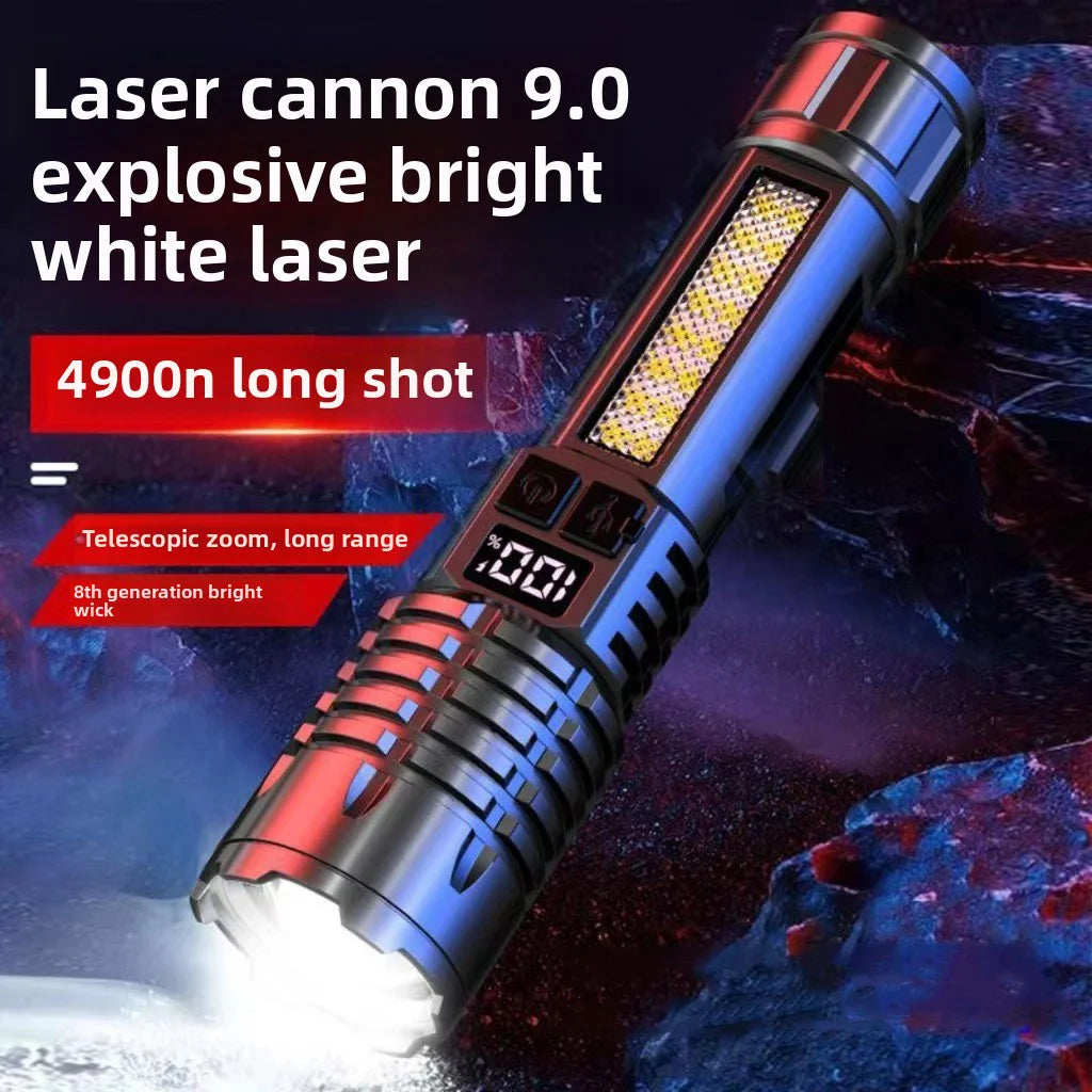 High Power LED Flashlight, Type-C Rechargeable Waterproof Torch with COB Side Light, Portable Zoom Outdoor Lamp for Camping and Hiking
