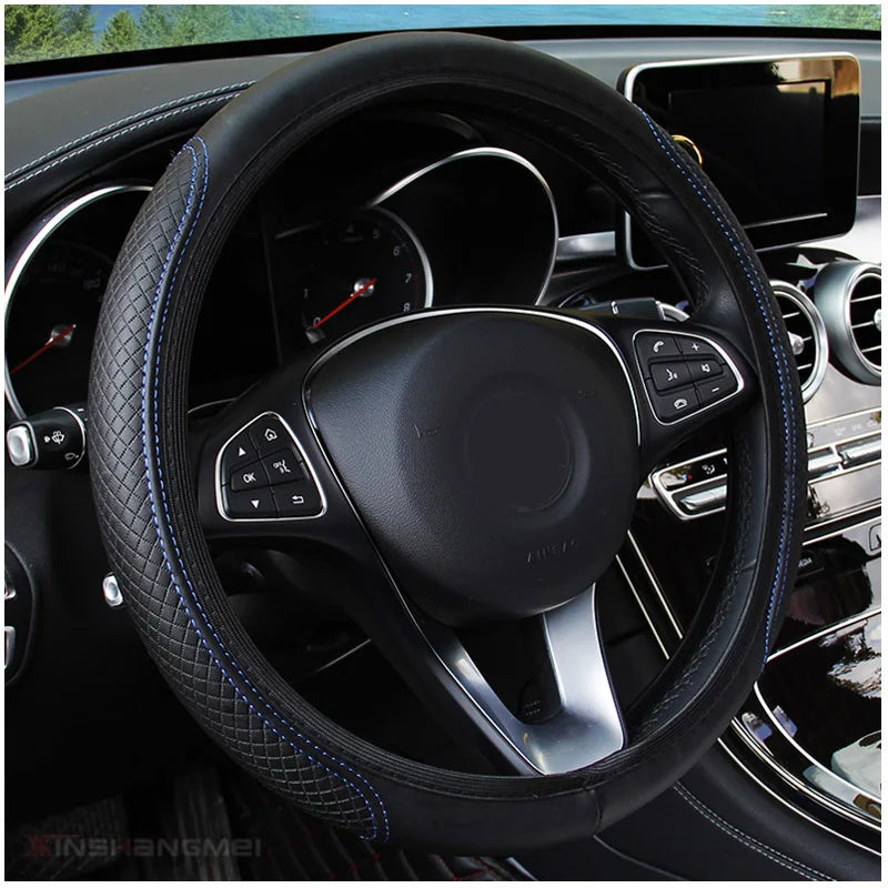 Funda de volante universal para automóvil, 37/38cm, antideslizante, de cuero grabado en relieve, estilo de coche
