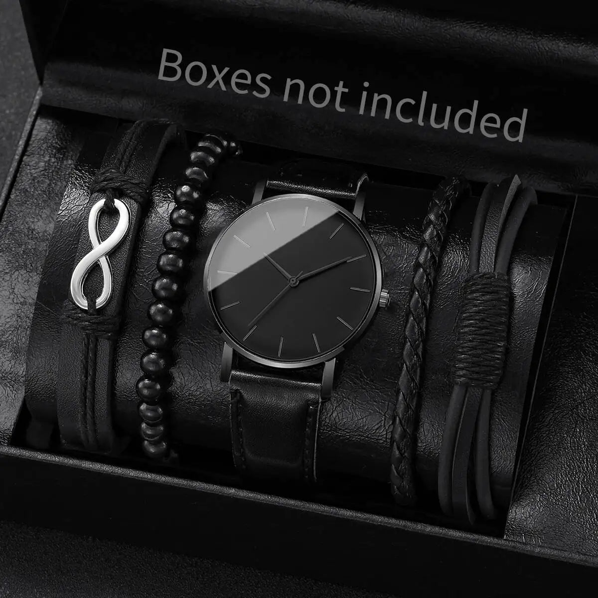 4/5PCS Trendy Men's Watches, Casual City Watches, Leather Strap, Quartz Men's Watch, Vintage Bracelet Set, Reloj Hombre (without box)