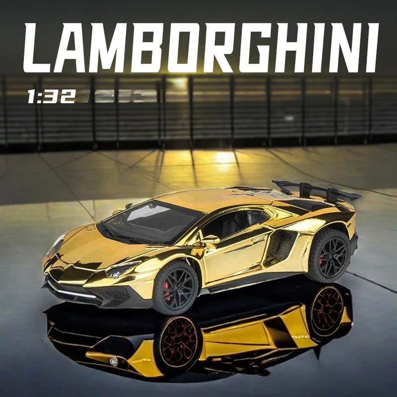 Modelo a escala de Lamborghini SVJ LP750 para niño, superdeportivo de juguete con sonido y luces, vehículo de fundición a presión, escala 1:32