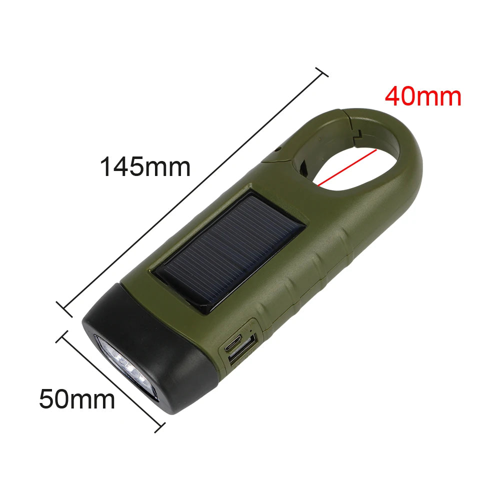 Lampe de poche LED à manivelle, équipement de survie Rechargeable à énergie solaire, torche de charge auto-alimentée, Dynamo pour pêche, bateau, randonnée