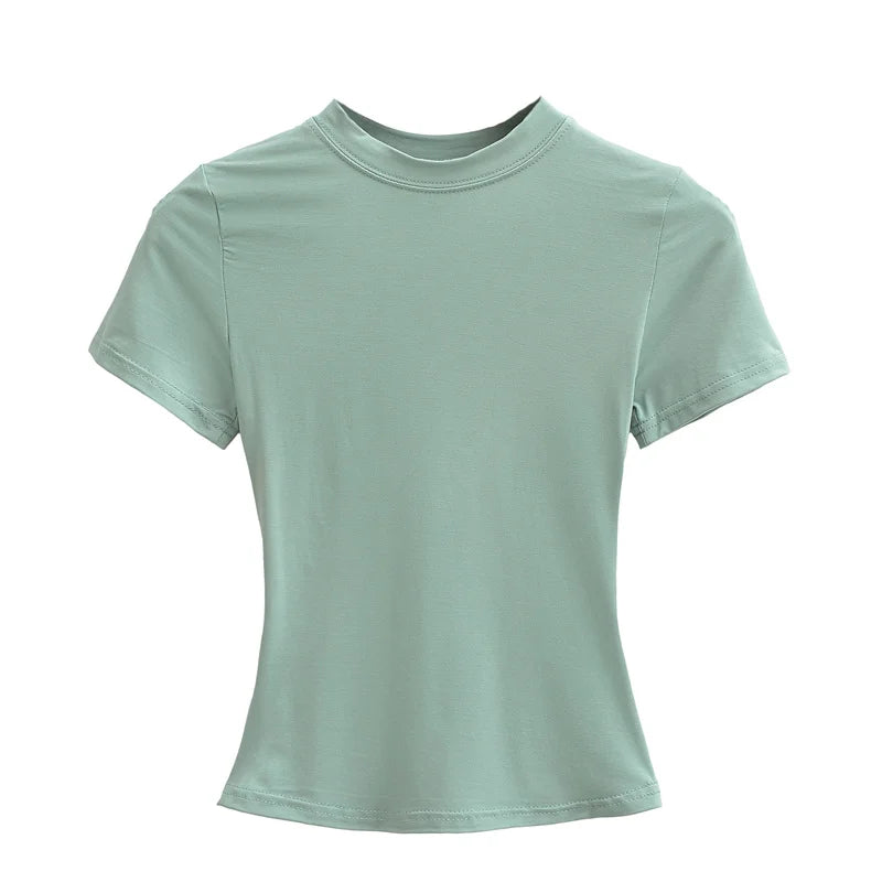 Camiseta de manga corta para mujer, casual, de alta calidad, sexy, ajustada, a la moda, de color liso, ropa y2k, 2024