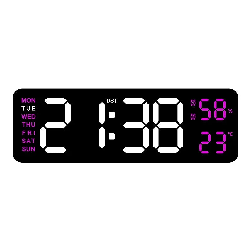 Grande horloge murale numérique de 9 pouces, alimentée par USB, température et humidité, variateur automatique, horloge de Table DST, réveil électronique LED 12/24H