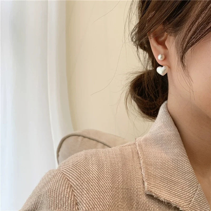 Elegant Heart-Shaped Earrings for Women, Imitation Pearl, Korean Style, Simple, Wedding Party Jewelry, Valentine's Day Gifts