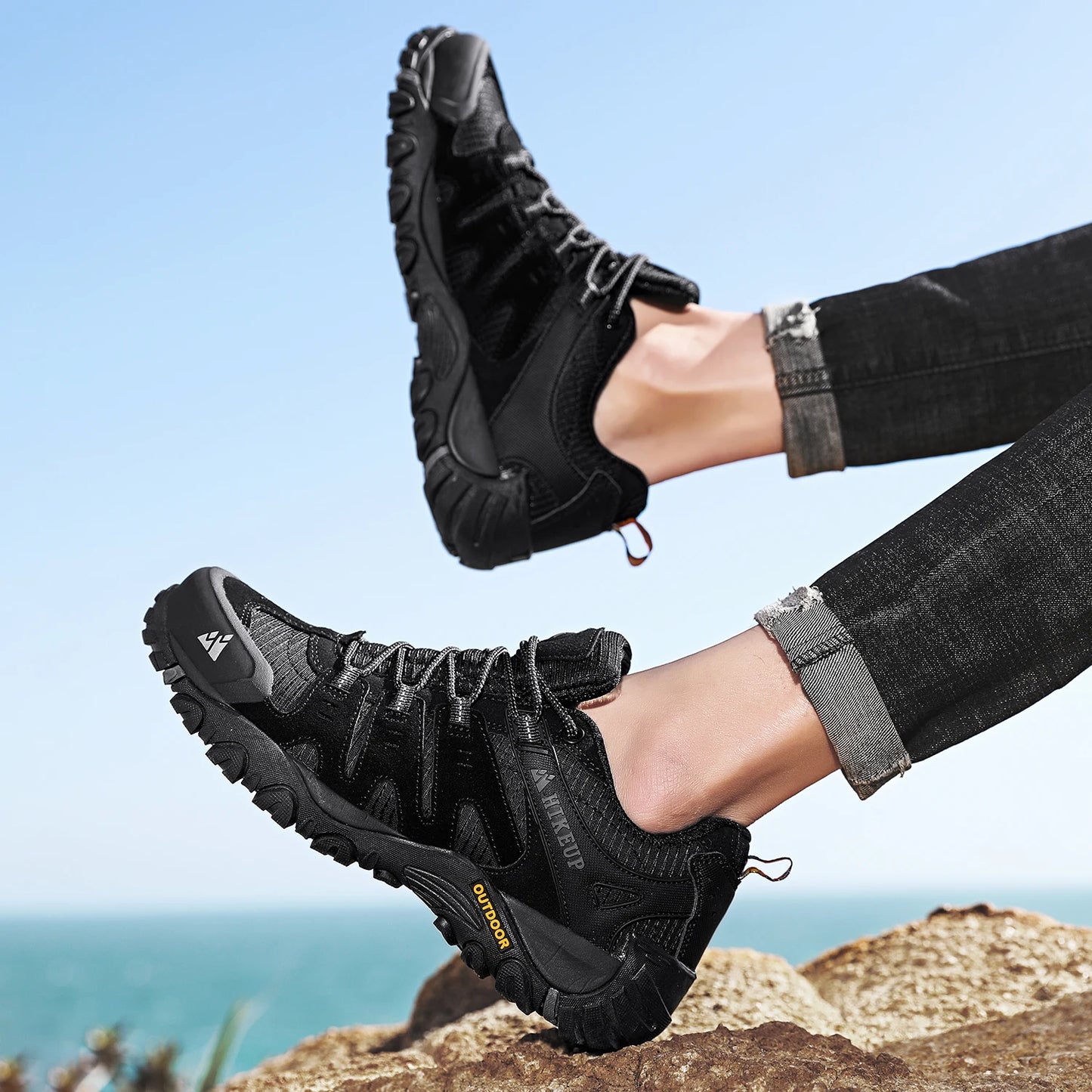 HIKEUP chaussures de randonnée pour hommes chaussures d'extérieur en daim et cuir résistant à l'usure hommes Trekking marche chasse baskets tactiques