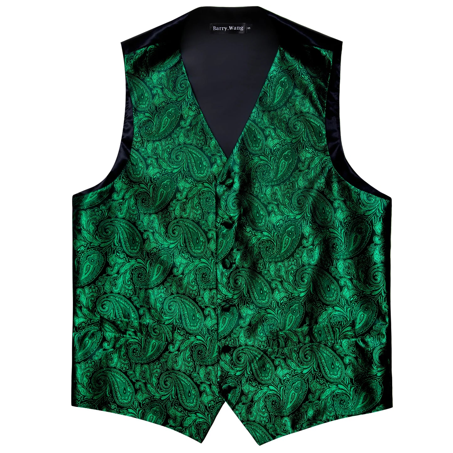 Lujo para hombre, conjunto de chaleco verde Paisley Floral Slim, para hombre, chaleco de vestir sin mangas, formal de trabajo, con corbata y pañuelo, de Barry Wang
