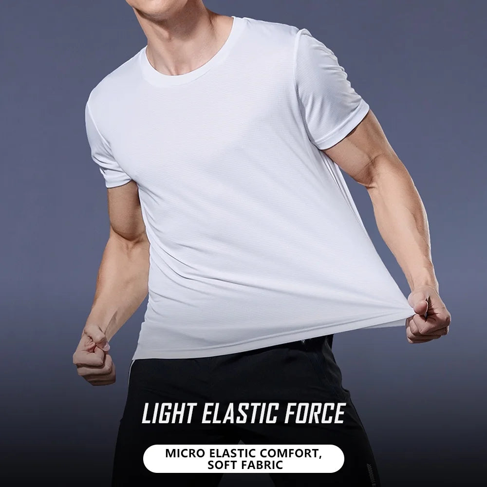 Camiseta de manga corta para hombre, de secado rápido, que absorbe la humedad, cuello redondo, para ejercicio, entrenamiento, deportes, gimnasio, correr, ligera en Y