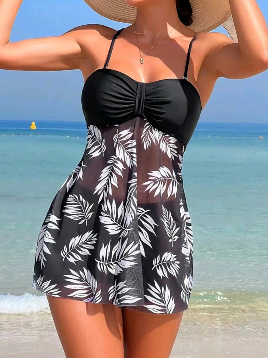 Maillot de bain tankini court 2026 avec short pour femme, rembourré, imprimé, pour la plage et l'été
