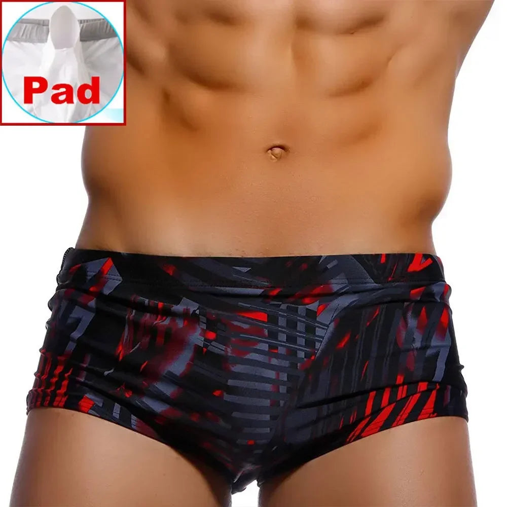 Hommes maillots de bain brésilien coupe traditionnelle maillots de bain bain Bikini Surf Boxer slips conseil Shorts troncs noir et rouge Sunga
