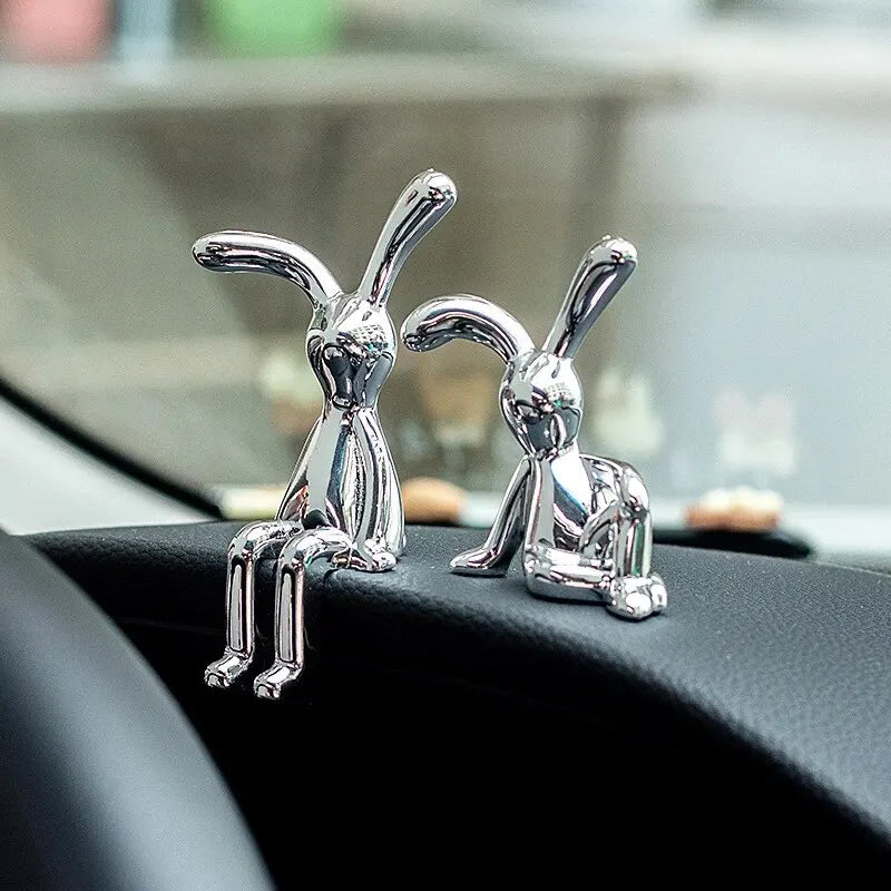 Double Statue de lapin à longues oreilles, 2 pièces, accessoires de décoration de dessin animé, salon, chambre à coucher, voiture, ornement décoratif de bureau