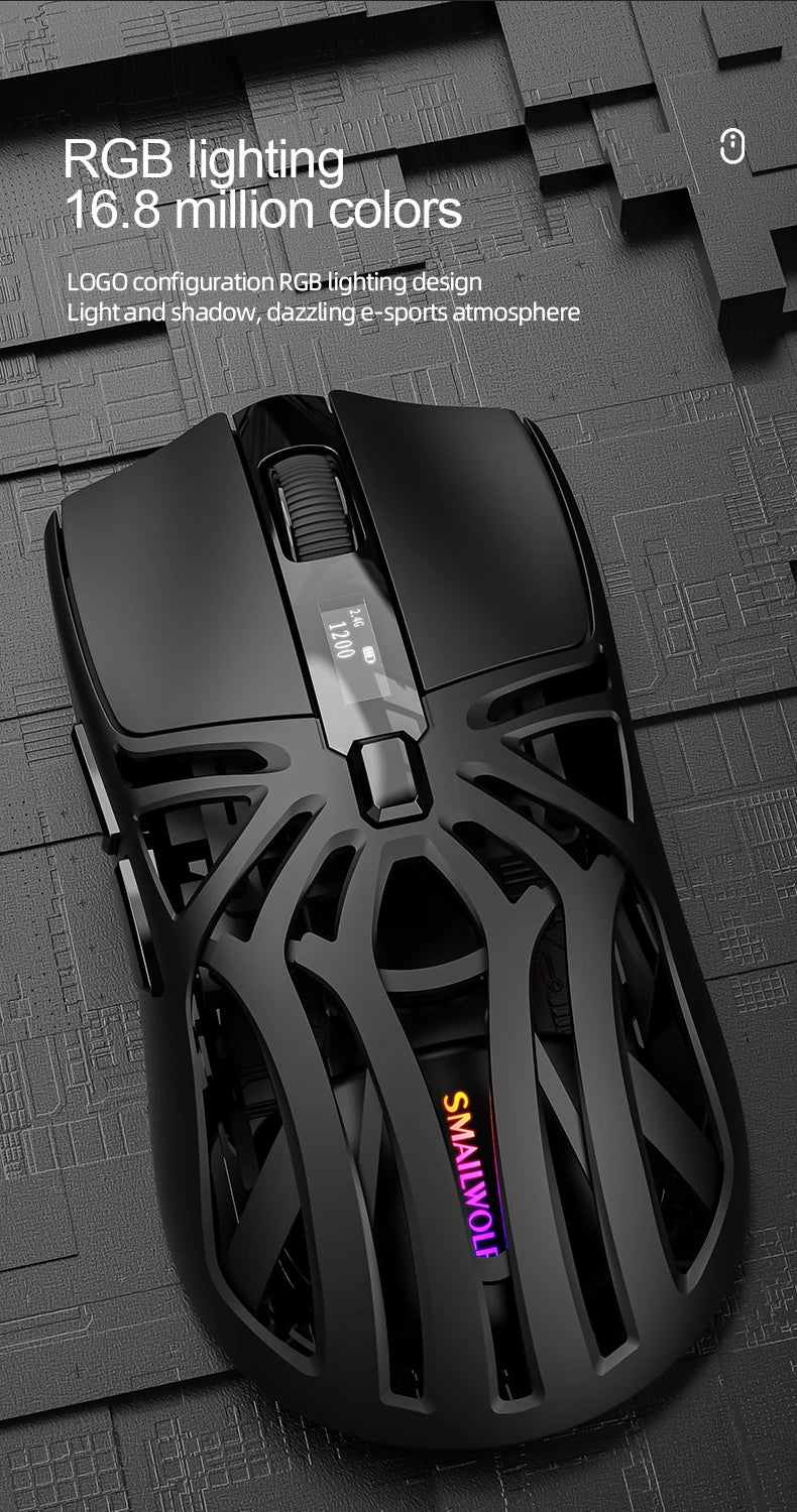 SmailWolf RS8 Bluetooth sans fil 2.4g souris de jeu triple mode léger e-sports jeu 1K taux de retour 10000DPI ordinateur