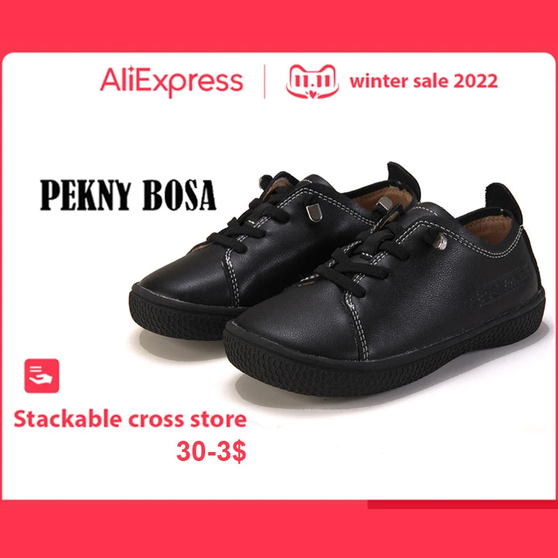 PEKNY BOSA – Girls' Spring and Summer Leather School Uniform Sneakers