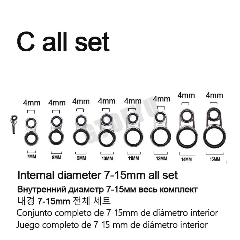 2mm-12mm tout ensemble diamètre roche canne à pêche Guides anneau réparation plusieurs tailles mer canne à pêche Guide anneaux rocky tige fil boucle