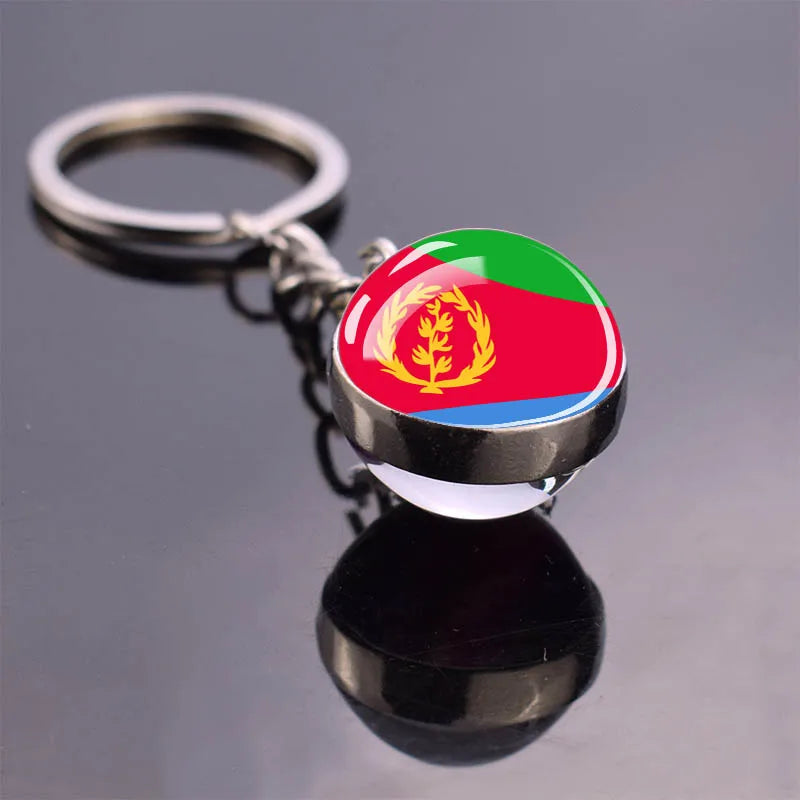 Porte-clés drapeau africain, algérie, somalie, tunisie, maroc, egypte, drapeau National, pendentif boule de verre Double face, cadeau