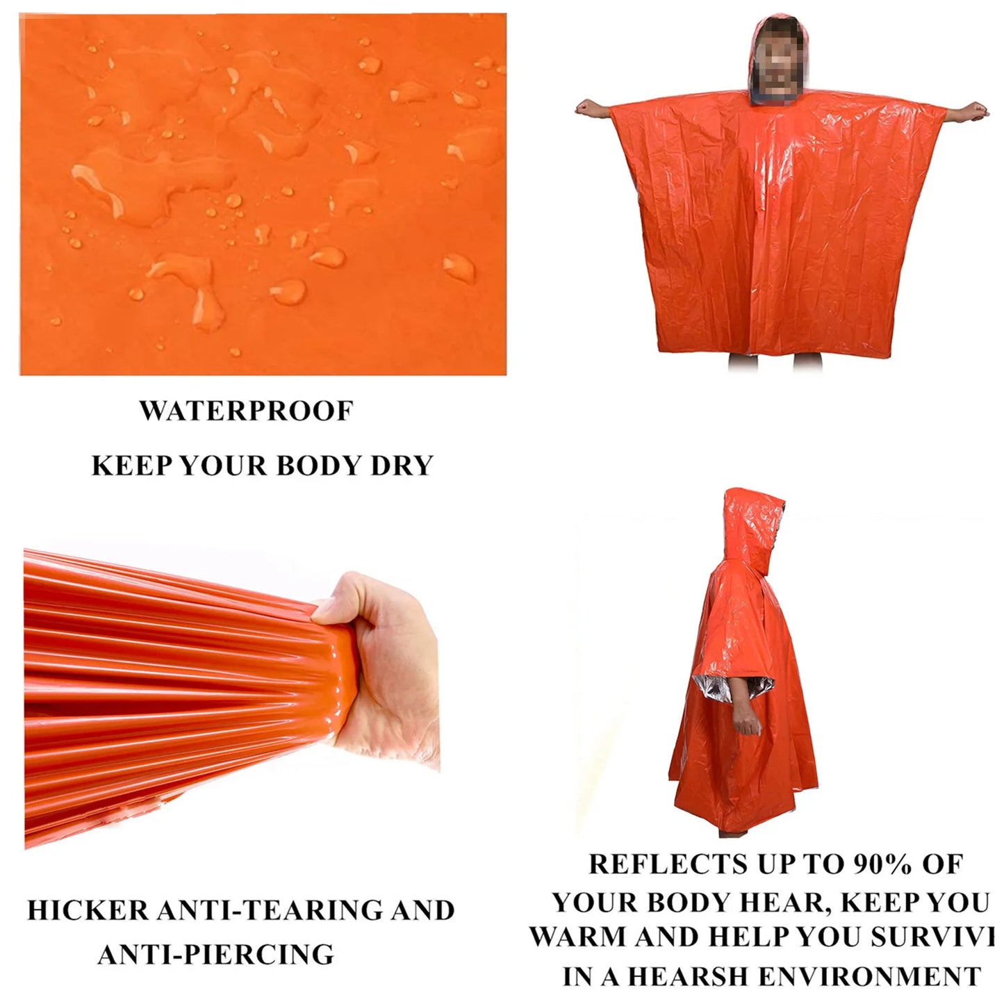 LIFE poncho de survie d'urgence Poncho de pluie couverture spatiale de survie thermique imperméable réfléchissant thermique imperméable pour le camping randonnée