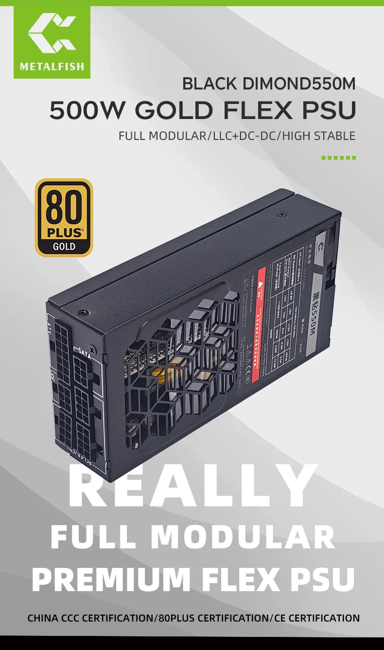 METALFISH Flex 500/600W 80PLUS or alimentation modulaire complète Flex-ATX 1U PSU pour ITX Mini PC POS NAS GPU Dock 90 ~ 264V
