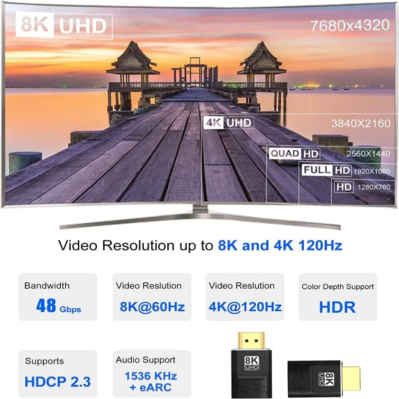 Adaptador HDMI 2.1, 8K, de 90 a 270 grados macho a hembra, 8k60Hz 4k120Hz, 48Gbps, compatible con PS5/4, HDTV, Roku, TV Stick, PC