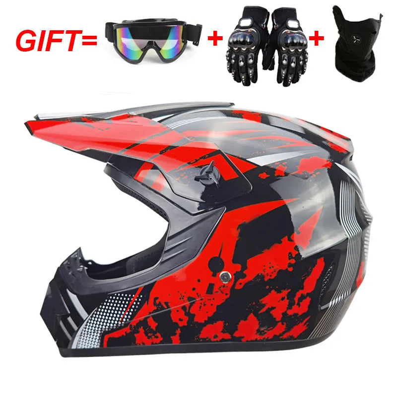 Casco completo de moto para niños, cascos de motocross para niños, gafas de moto todoterreno, guantes de protección para ciclismo