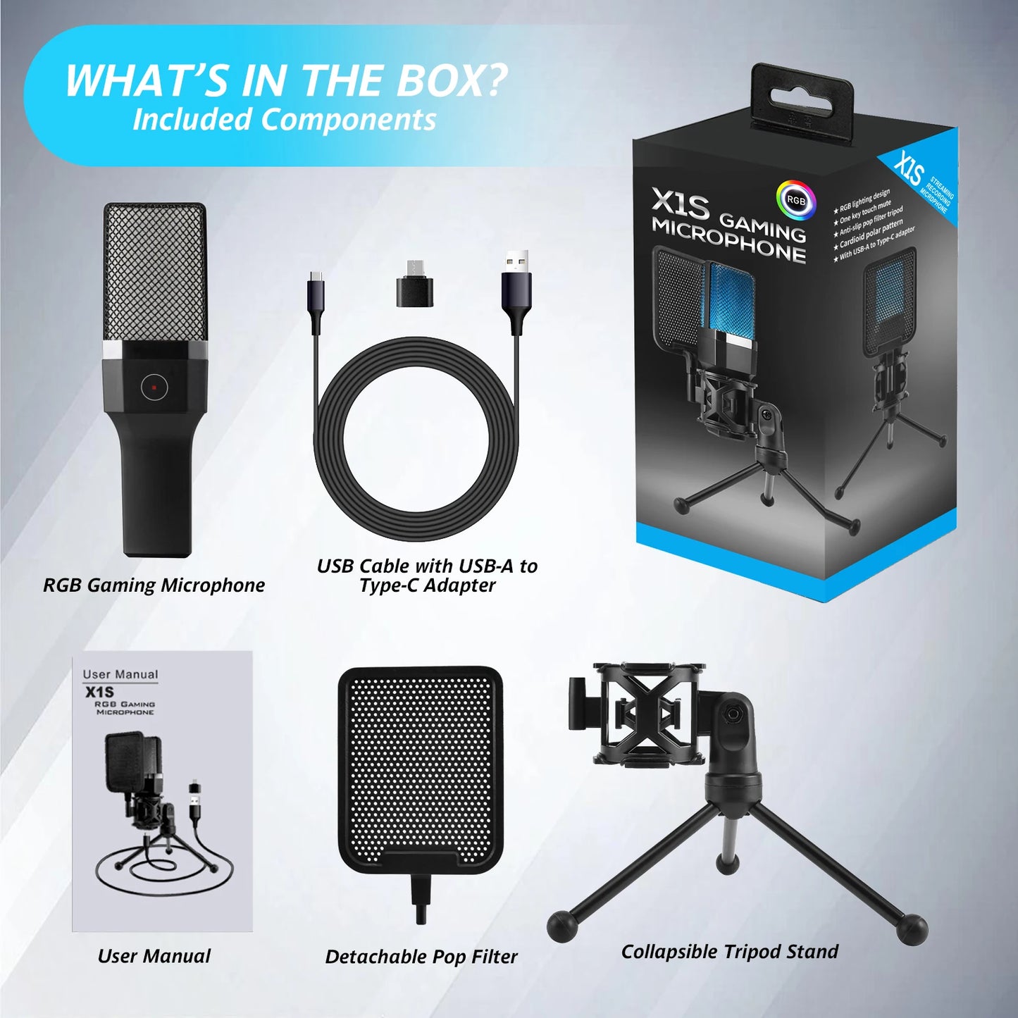 Microphone USB à condensateur pour gaming et podcast – Micro filaire pour PC, streaming et karaoké