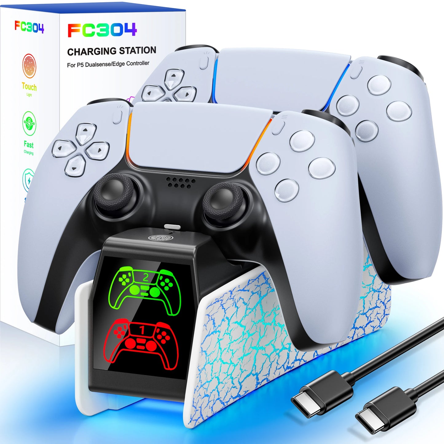 Station de charge pour contrôleur RGB — double chargeur rapide, indicateur RGB, support, station d'accueil manette de jeu