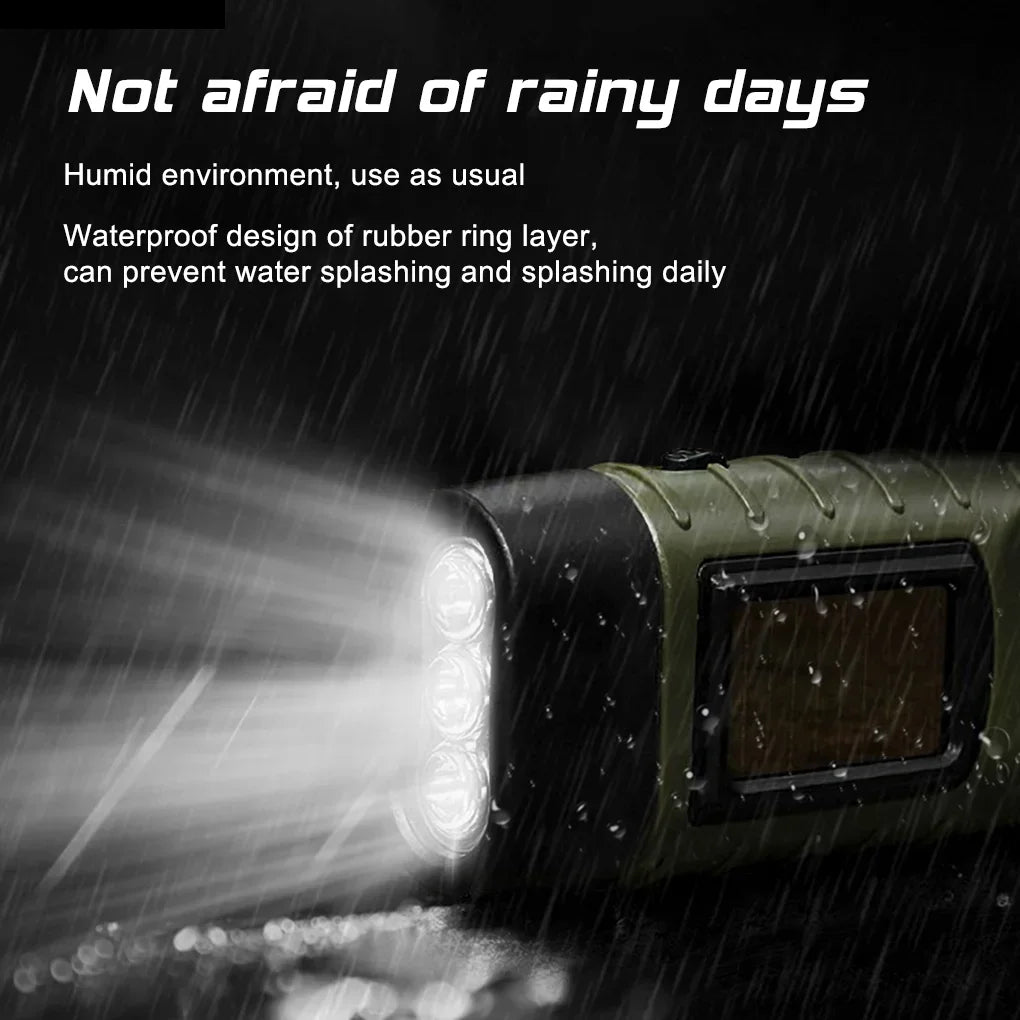 Lampe de poche LED à manivelle, équipement de survie Rechargeable à énergie solaire, torche de charge auto-alimentée, Dynamo pour pêche, bateau, randonnée