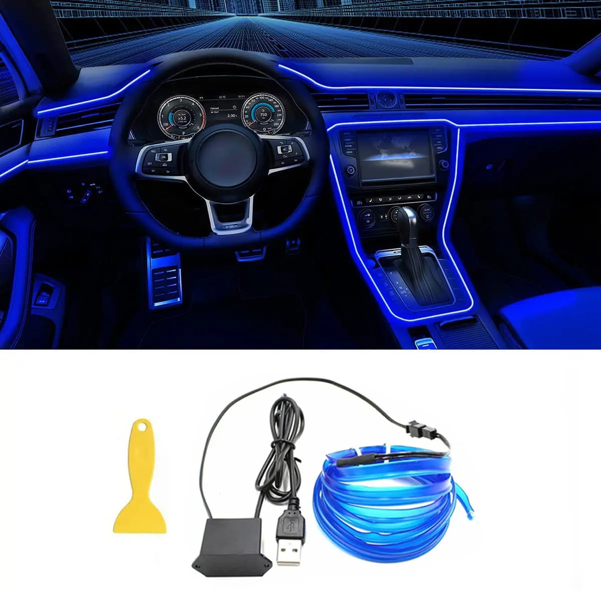 Car Interior LED Strip Light Neon EL Wire Auto Decorative Lamp DIY Flexible Ambient Light USB Party Stops Diode 5m