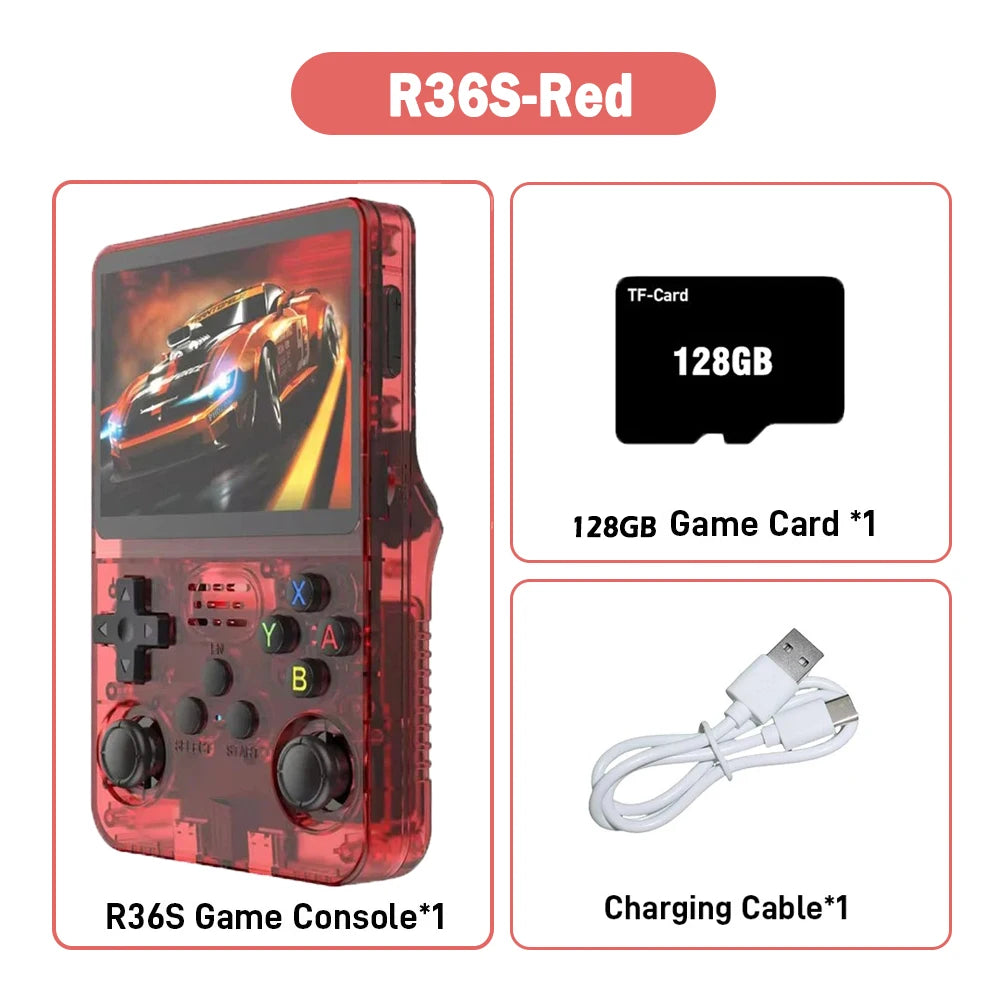 R36S ARKOS Consola de videojuegos portátil retro de 3,5 pulgadas IPS con múltiples colores disponibles, pantalla de reproductor portátil, 64GB de juegos