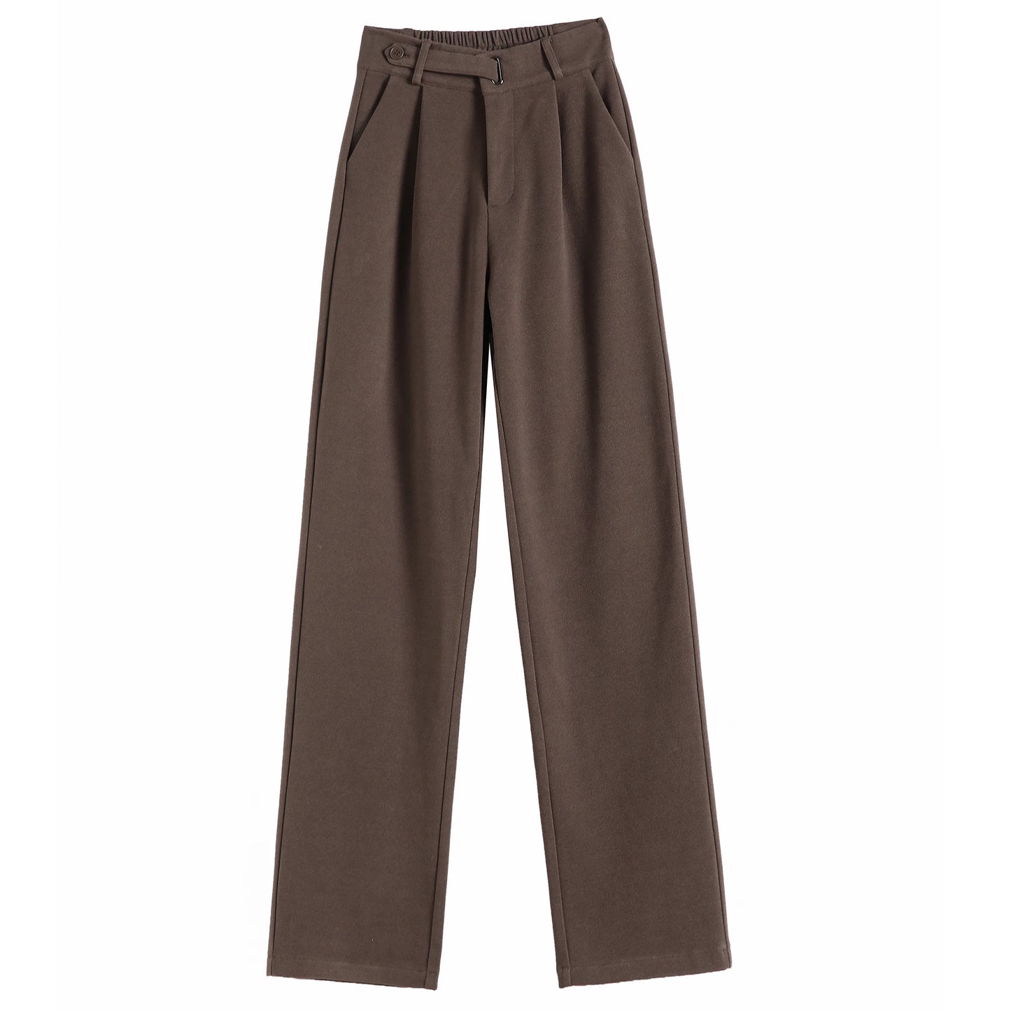 Pantalon en laine épais à jambe large pour femmes — décontracté, taille haute, bouton, chic, automne-hiver 2025